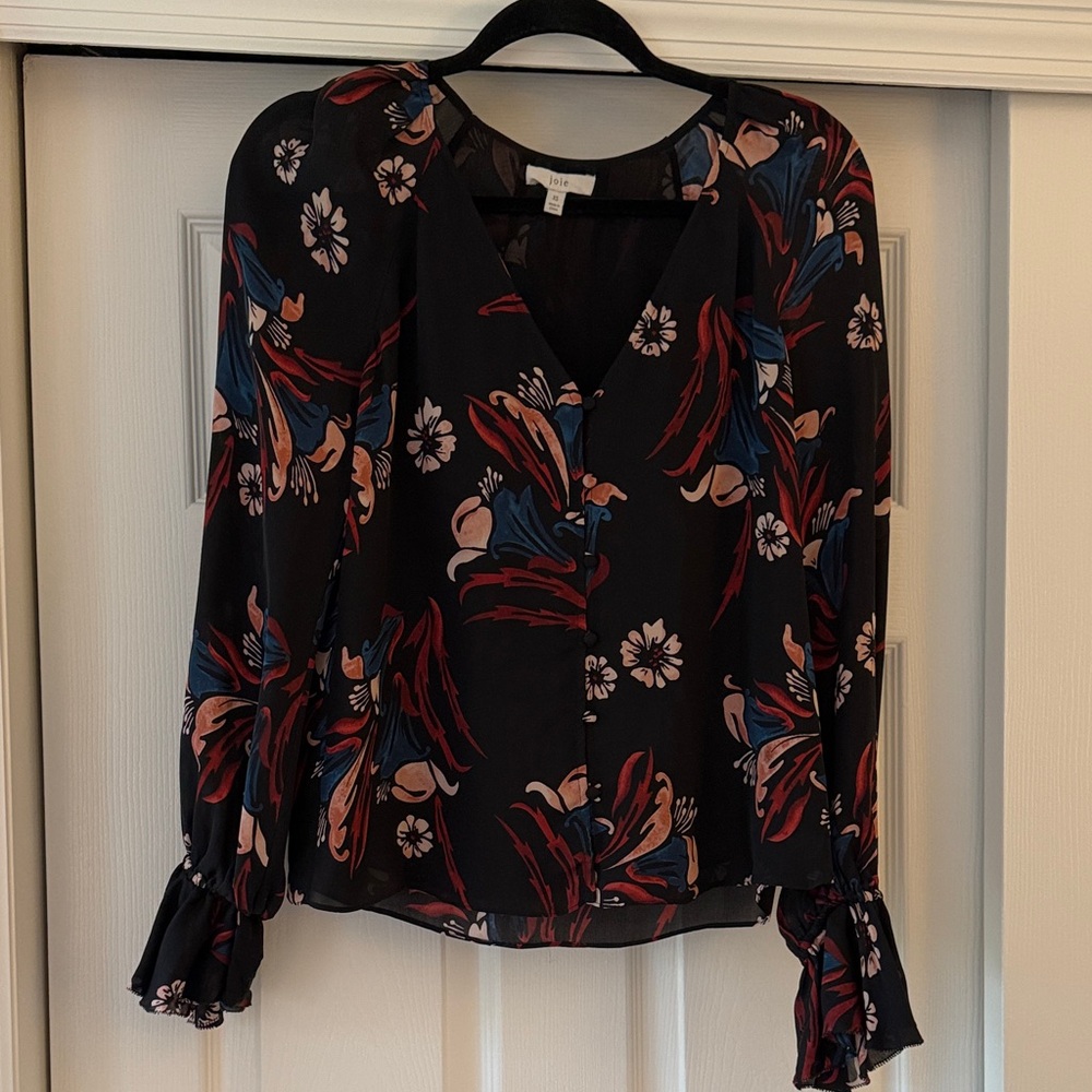 Joie Chic Silk Black Floral Blouse